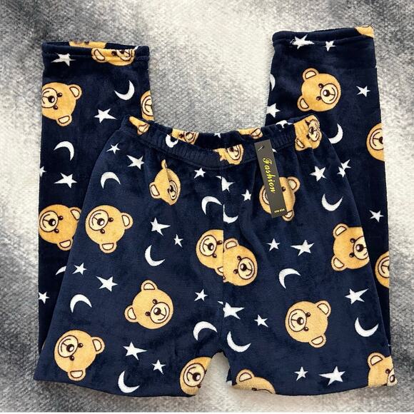 Fashion Other - Fashion Navy Blue Plush Bear Moon Star Pajama Lounge Pants Women Size XS - Small